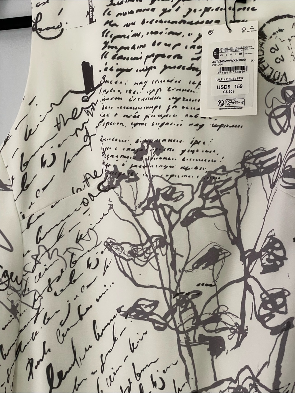 Mi White and Black Script Print Sleeveless Top